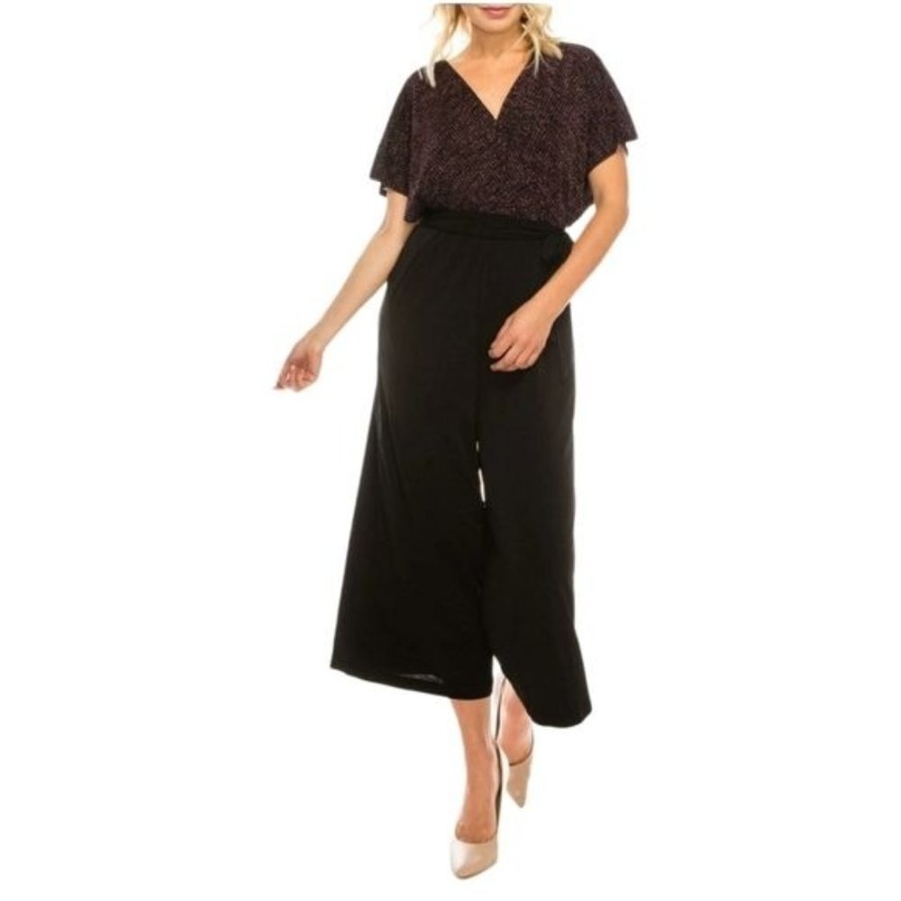 NWT London Times Two Tone Metallic Knit Jumpsuit Size 4